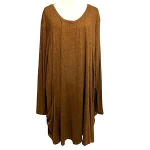 LOGO Pocket Tunic Womens Size 3X Copper Brown Long Sleeve Lagenlook Longline Top